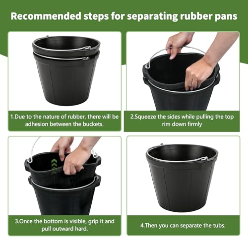 2 Pack Rubber Horse Feed Buckets, 10 Qt Water Troughs with Handles | 11.4 x 8.6 in,Horse Water Bucket, Feed or Water Use, Thick Rubber, Carry Handles, Stackable Design, For Horses & Goats