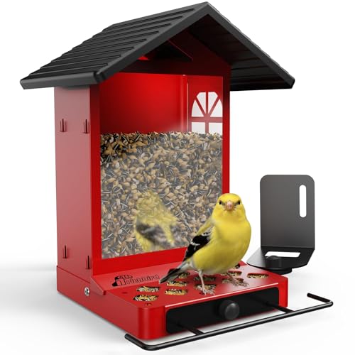 All-Metal Bird Feeder, Wall & Pole Mountable, 2.4L Large Capacity | Chew-Proof & Weather-Resistant Design, Easy to Clean & Fill, Wild Birds Feeder for Backyard & Garden, for Men Women Gift - color: Cranberry（Without Camera）