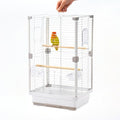 24" Portable Double-Layer Bird Cage, Travel Parrot Carrier with Handle for Vet Visits, Short Trips, White Metal Mesh Cage, for Parakeets, Cockatiels, Lovebirds, Small to Medium Birds