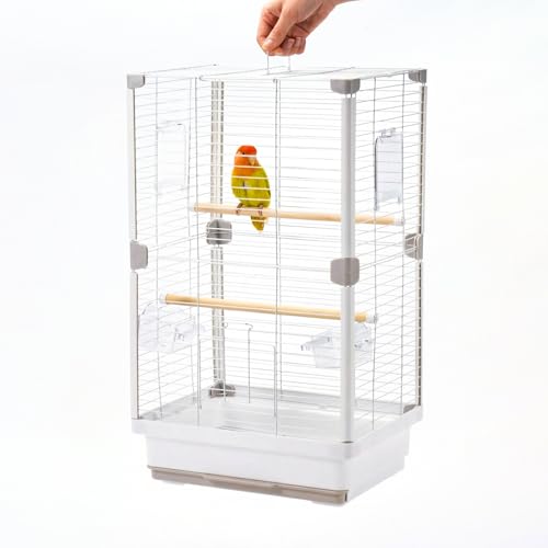 24" Portable Double-Layer Bird Cage, Travel Parrot Carrier with Handle for Vet Visits, Short Trips, White Metal Mesh Cage, for Parakeets, Cockatiels, Lovebirds, Small to Medium Birds