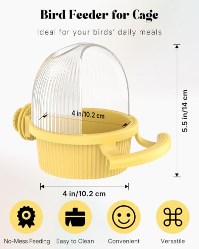 Pawfly No Mess Bird Feeder, Bird Cage Feeder, Bird Bowls for Cage, Bird Feeder for Cage, Bird Water Dispenser, Parakeet Feeder Waterer for Parrot, Cockatiel, Budgie & Lovebird,Yellow - color: Yellow