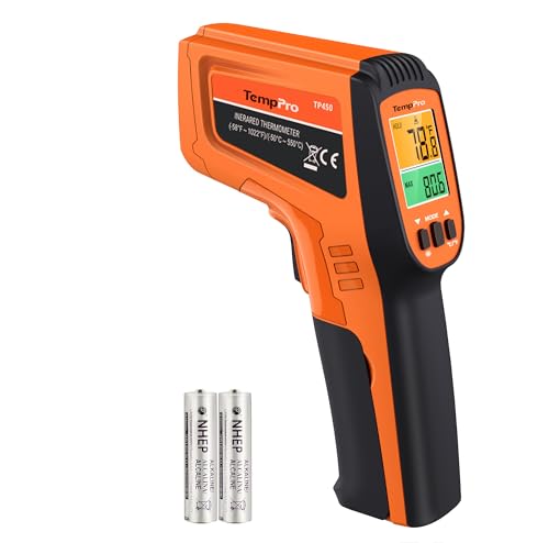 TempPro TempScan Infrared Thermometer Gun with 2 Laser for Pizza Oven Grill | 16:1 D:S Ratio Temperature Gun for Cooking HVAC Engine, Laser Thermometer Gun with Adjustable Emissivity Temp Gun -58℉-1022℉ - style: 2-Laser & D:S 16:1