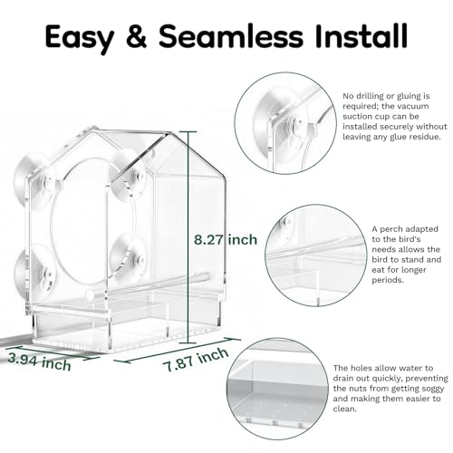 Smart Window Bird Feeder with 2K HD Auto-Capture Video Camera | Strong suction cups, 2K HD auto-capture video, Smart AI species recognition, Unique nature gift for parents and bird lovers