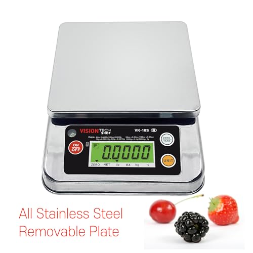 VisionTechShop VK-10S 0.1g Premium Food Kitchen Scale, Lb/Oz/Kg/g Switchable, Stainless Steel Plate Food Scale, Large LCD Display with Backlight, 12lb Capacity, 0.002lb Readability - size: VK-10S-12LB
