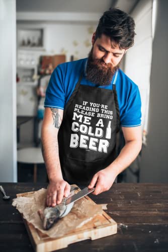 VAGAVY 100% Cotton, Black Funny Aprons for Men, Dad, Husband - Birthday, Father’s Day Grilling Gifts for Papa, Husband. - color: If You're Reading This Please Bring Me a Cold Beer - Black