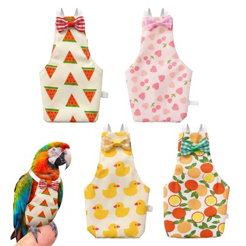 Jeffdad 4 Pcs Bird Diapers, Cute Pet Bird Diaper Pamper for Parrots | Cockatiel Tuxedo Flight Suite with Adjustable Straps Nappy Clothes with Waterproof Inner for Conure Macaw Budgies Parakeet(L)