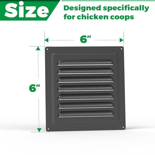 Forestchill Air Vent Louver for Chicken Coop, 6" x 6" Air Vent Grille with Built in Screen Mesh, Louvered Exhaust Grille for Chicken Coops Ventilation, Black