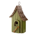 Glitzhome Birdhouses for Outdoors, Green Hand Painted Garden Wooden Bird House with Single Roof Hanging Bird House for Outside - color: Green