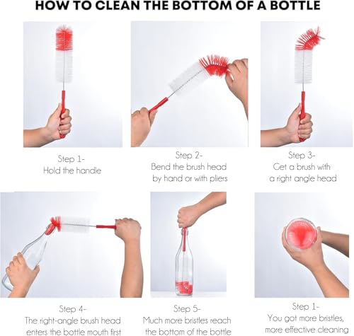 ALINK 8-Pack Red Bottle Brush Cleaner Set - Long Cleaning Brush for Narrow Neck Wine/Beer Bottles, Thermos, Hummingbird Feeder, Spout, Lids and Straws - color: Red