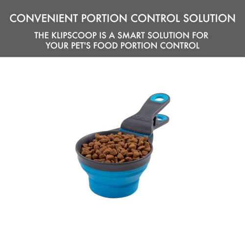Dexas Popware for Pets Collapsible Klip Scoop, 3-in-1 Pet Food Scoop, Measuring Cup and Bag Clip, 1 Cup Capacity, Pro Blue - color: Pro Blue, size: 1 Cup Capacity