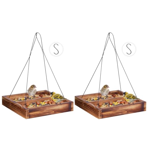 Bird Feeder Hanging Tray, Wooden Platform Hummingbird Feeder Mesh Seed Platform for Garden Yard Outside Decoration Attracting Wild Birds (Brown) - color: Brown
