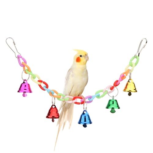 Hypeety Colorful Bird Bell Toys Parakeet Cage Hanging Chew Bells for Parrot | Bright colorful bells, chewable, safe materials, fits most cages, easy to hang, reduces boredom, for small parakeets, 5 bells - color: Swing Bell