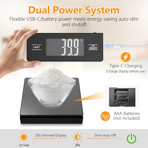 Wireless Detachable Display Digital Food Scale, 11lb/5kg, Solid Black 1g Precise Weighing, Tare & Backlit LCD, 304 Stainless Steel Surface, Ideal for Coffee Brewing, Baking & Daily Meal prep - color: Black
