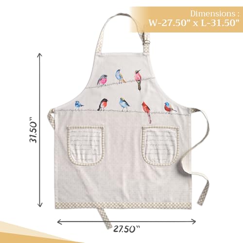Maison d' Hermine Aprons for women with Pocket 100% Cotton (27.50"x31.50") | Adjustable Neck Strap & long ties Apron Men Chef Wedding Cooking Gardening Server Maid - color: 031 - Birdies on Wire