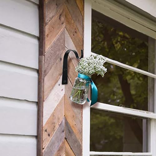 4PCS Height 4 Inch Black Iron Wall Hooks with Screws Plant Hanger Fence Metal Bracket for Hanging Bird Feeders Wind Chimes Decorations Lamp