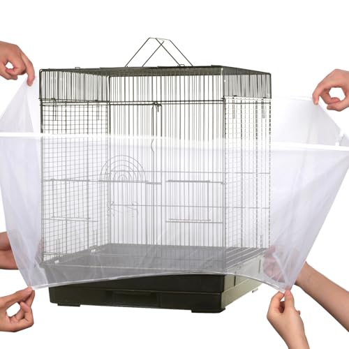 Sibba Bird Cage Seed Catcher, Parrot Nylon Mesh Net Cover Net Covers, White | Airy Gauze Guard Catcher, Soft Universal Birdcage, Elastic Cage Net, Stretchy Skirt Accessories, Pet Supplies