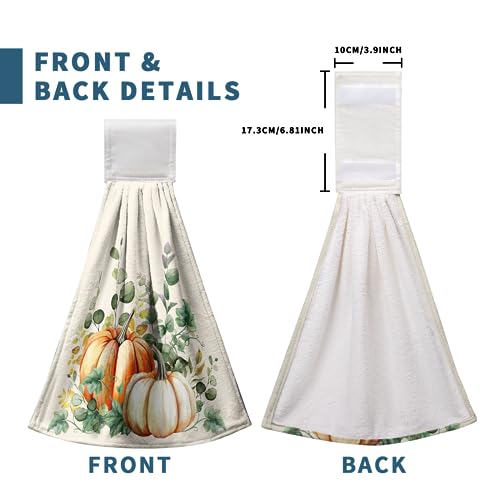 Fall Autumn Hanging Kitchen Towels Thanksgiving Pumpkin Hand Towel with Hanging Loop Vintage Checkered Plaid Dish Towels Soft Absorbent Fingertip Bath Tie Towel for Bathroom Decorative Set of 2 - color: Fall Pumpkin