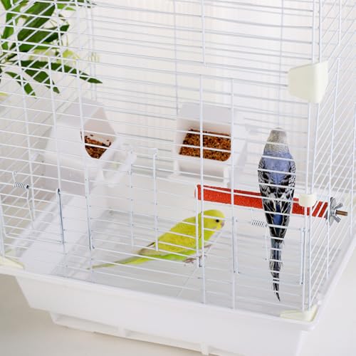 IBWell 2 Pack Bird Water Bowl Clear Bird Food Container Bird Cage Feeder No Mess Bird Feeder for Cage Parakeet Feeder with Perch, white - color: white
