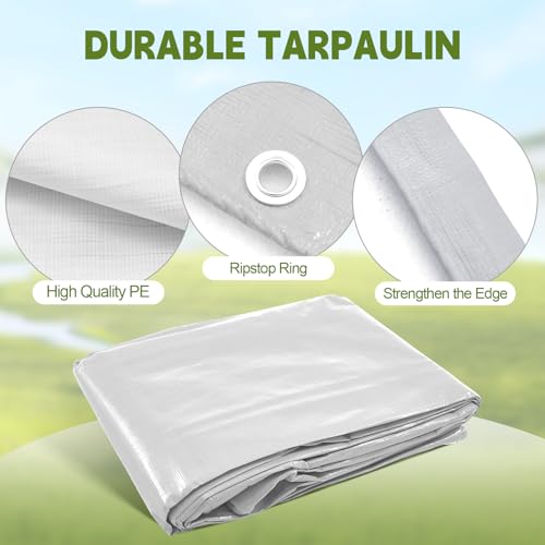 VitalCozy 2 Pcs Chicken Coop Cover Waterproof 14.5 x 6.6 ft Chicken Run Cover Coop Tarp Accessories for Winter with 50 Pcs Ball Bungees Cords for Outdoor (White) - color: White, size: 14.5 x 6.6 ft