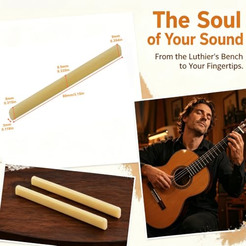 Miwayer 6 String Classical Guitar Unbleached Bone Saddle, Guitar Bridge Saddles, Cut from Whole Bones, 80x3x9mm (6 String Classical Saddle 80mm 2 Pack) - color: 6 String Classical Saddle 80mm 2 Pack