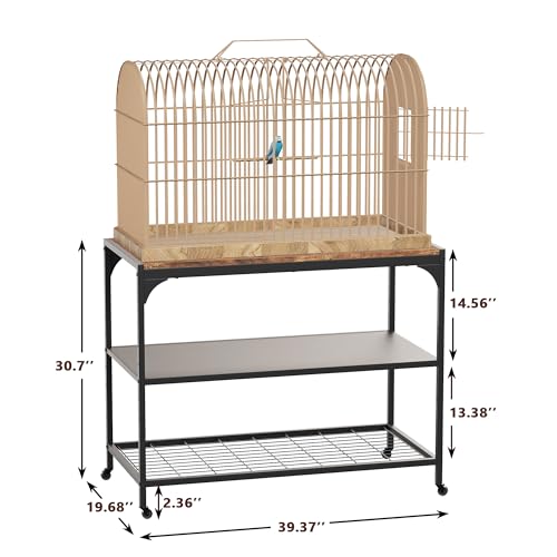 3-Tier Mobile Small Animal Cage Stand with Wood Tabletop, Lockable Caster Wheels, Storage Shelves for Small Animal Habitat for Hamster, Rabbit, Guinea Pig, Furniture Style Design