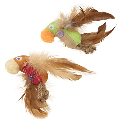 Instincts by SmartyKat 2-Pack HappyNip Love Mates Feather Birds Plush Cat Toys, Contains Catnip & Silvervine - Orange/Green, 2-Pack - style: Love Mates