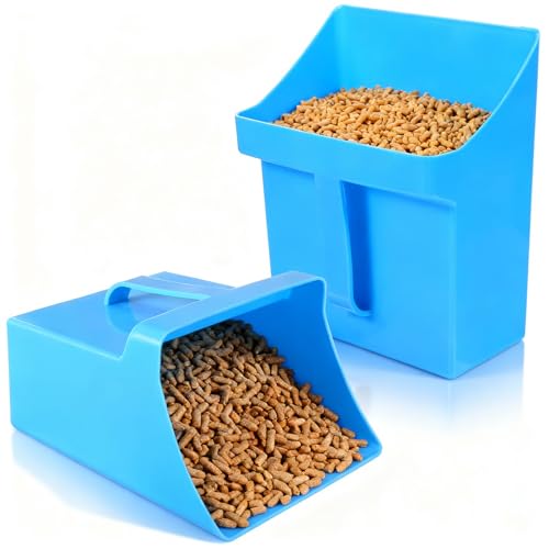 2 Pcs Large Feed Scoop 128 oz Plastic Grain Scoop Ice Seed Enclosed Bucket Utility Shovel with Side Handle for Horse Bird Chicken Livestock Animal Dry Food Restaurant Kitchen (Blue)
