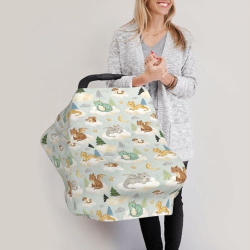 Dragon Print Baby Car Seat Covers,Dragon Theme Baby Stuff Multi-use Carseat Canopy for Boys and Girls Stretchy Infant Carseat Cover Shower Gifts - color: dragon