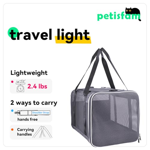 Soft Pet Carrier Bag for Cats and Puppy Under 20 lbs. Sturdy, Safe, Comfortable and Lightweight | Top Opening, Quik-in. Zip-to-Lock. Stress-Free Vet Visits. Cats Can't Resist. Easy Storage, Cleaning. Lightweight. Breathable - color: Grey