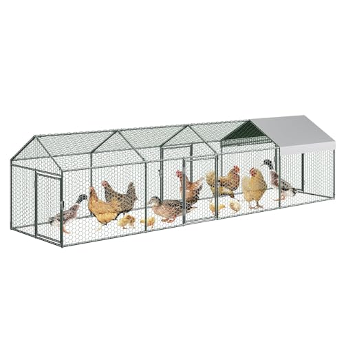 Garvee Metal Chicken Coop, Chicken Runs for Yard with Waterproof and Anti-UV Cover, 4 Door Portable Chicken Coop for Outdoor, Rabbit, Duck, Silver, 160"×40"×40" - color: silver, size: 160.0"L x 40.0"W x 40.0"H