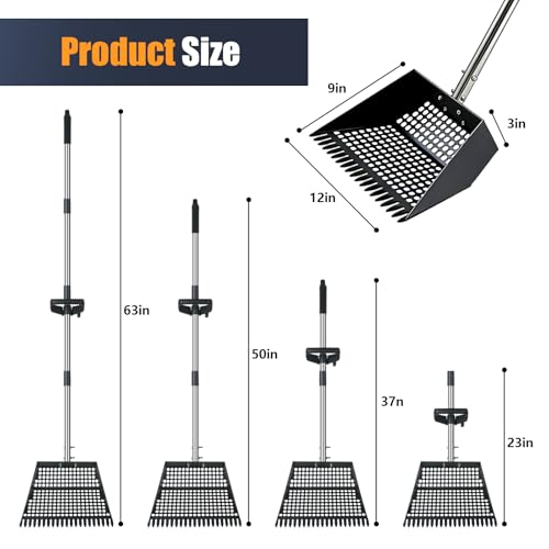 12" Wide Chicken Poop Scooper, 2-in-1 Chicken Poop Scoop Rake, Stainless Steel Scoop, Adjustable Handle, for Chicken Coop, Farm & Pet Waste Cleanup - color: 12" Wide, size: 63.0"L x 12.0"W x 3.0"H