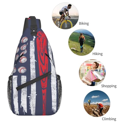 Baseball American Flag Sling Backpack Crossbody Shoulder Bag Chest Bag Travel Chest Pack Casual Daypack For Women Men Hiking Sports Working - color: Black1