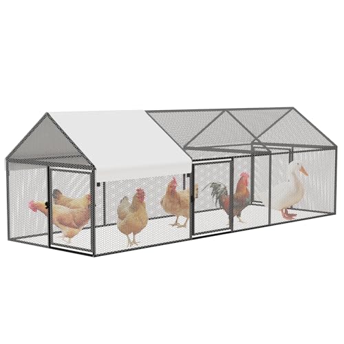 NUGRIART Metal Chicken Coop 118"×40"×40" Chicken Run with Waterproof Cover Portable Poultry Cage Walk in Hen House Outdoor Backyard Farm Animal Enclosure Crate Pet Playpen Exercise Pen for Rabbit Duck - size: 118.0"L x 40.0"W x 40.0"H