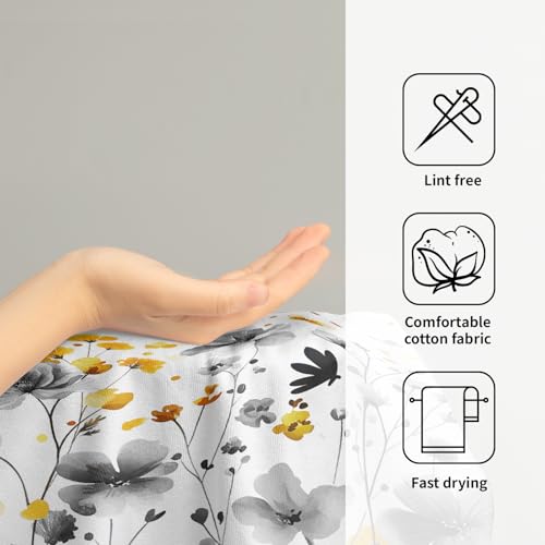Spring Floral Hand Towels 14x28 Inch Set of 2 Watercolor Grey Yellow Wildflowers Absorbent Soft Dish Washing Cloth Tea Towels for Home Kitchen Bathroom Gym Hotel Spa Decor - color: Yellow Grey Flowers