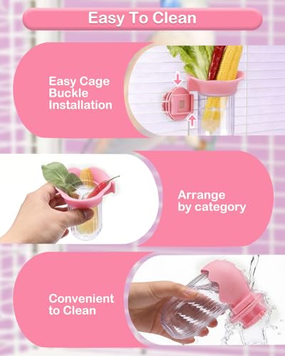 2Pcs Bird Cage Vegetable Feeder, Hanging Veggie Holder with Hydration Feature to Maintain Freshness, Easy-Clean Clip Feeder for Parakeet, Parrot, Lovebird, Budgie(Pink) - color: Pink