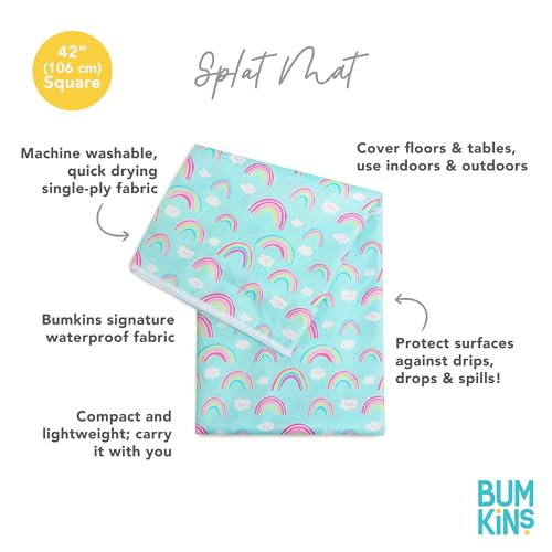 Bumkins Baby Splat Mat - Under High Chair Mess Mat for Kids, Waterproof Reusable Fabric, Arts & Crafts, Playtime, 42inx42in, Rainbow Blue - color: B4 Rainbows