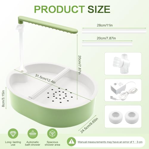 Automatic Bird Bath with Quiet Pump,Parakeet Bird Bathtub for Cage with Adjustable Shower Head & Water Flow Valve,Large Bird Baths Detachable for Easier Cleaning,BPA-Free