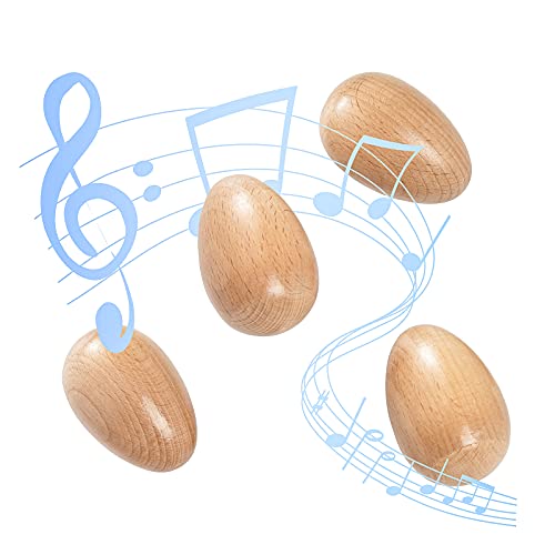 Musfunny Maracas Egg Shakers Musical Instruments, 4pcs Wood Hand Percussion | Music Shakers Instrument for Adult Musical Education Classroom Party Prizes (Natural Wood) - color: Natural Wood