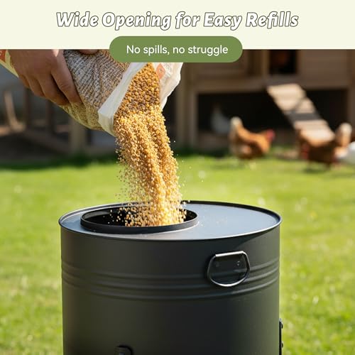 KOL Chicken Feeder No Waste for Coop & Outdoors, 16 Port 50lbs Poultry Feeder with Spill-Control Design, Rust-Proof Powder Coated Metal & Smooth Safe Edges (Black) - color: Black