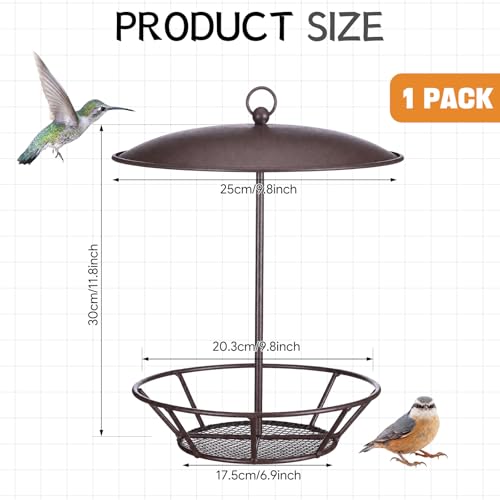 Bird Seed Cylinder Holder Wild Bird Feeder for Suet Cakes,Brown | Hanging Hanger with Roof, Metal Mesh Holds Round Suet Cakes, Attracts Backyard Wildlife to Garden Outdoor Feeding Station - color: Brown