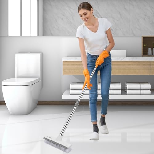 SetSail Floor Scrub Brush with 51-Inch Long Adjustable Handle 2 in 1 Scrape Brush Stiff Bristle Floor Scrubber for Cleaning Shower Bathroom Garage Kitchen Wall Deck Tub Tile | 2 in 1 Scrape Brush Stiff Bristle Floor Scrubber for Cleaning Shower Bathroom G