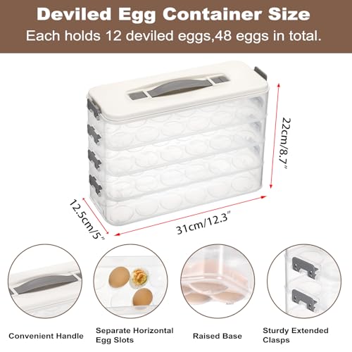 BSTKEY Deviled Egg Containers with Lid, 4 Layer Deviled Egg Platter Carrier Trays for 48 Eggs, Fridge Stackable Portable Egg Holder with Handle for Home Kitchen Party Easter Picnic - size: 4 Layer