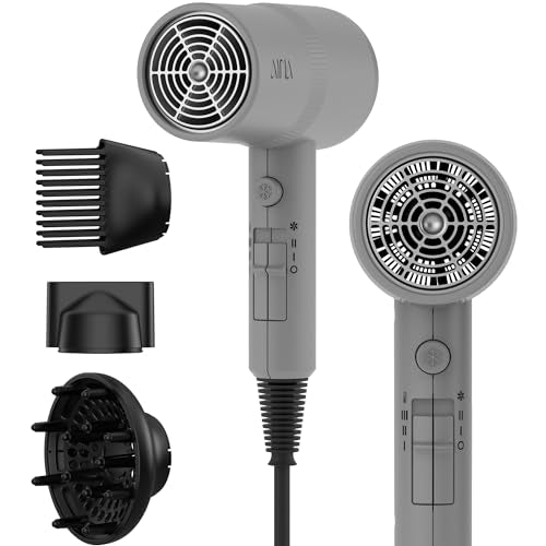 AINA Hair Dryer with Diffuser,Comb Full-Featured Blow Dryer 110V(Grey) | 3 Heat/2 Speed;Cold shut button;Lightweight;Compact Size;High Temp;Low Airflow;Same Results;Less Expense - color: Ash Grey, size: 4 Piece