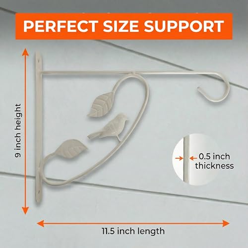 Bird Scroll Metal Wall Bracket for Hanging Accessories and Flowerpots Suitable for Indoor & Outdoor Use, White Set of 2 - color: White, size: Bird Scroll