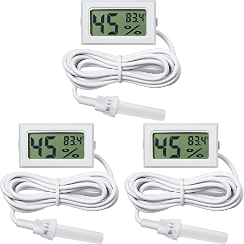 Weewooday 3 Pcs Digital Humidity Meter with Probe LCD Thermometer,White | Fahrenheit Display for Incubator Reptile Brooder Greenhouse, Remote Sensor Probe, Accurate Monitor for Chicken Coop Plant - size: White