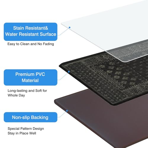 Kitchen Anti-Fatigue Mat, 2PCs, 17.3"x47"+17.3"x29", 0.4" Thick | PVC Non-Slip Cushioned Comfort Washable Floor Rug, Ergonomic Standing Rugs, Easy Clean for Home, Sink, Laundry - color: Black