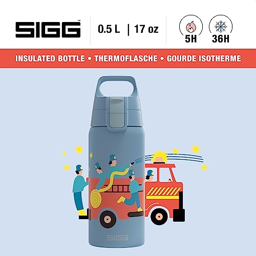 SIGG - Insulated Kids Bottle - Shield One Therm - For Carbonated Beverages - Dishwasher Safe - Stainless Steel - 17 Oz - color: Pompiers