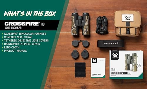 Vortex Crossfire HD 10x42 Binoculars (Mossy Oak Bottomland) | HD Optics, Tripod Adaptable, Waterproof, Fogproof, Shockproof, Included GlassPak Harness - Unlimited, Unconditional Warranty - color: Mossy Oak Bottomland, size: 10x42