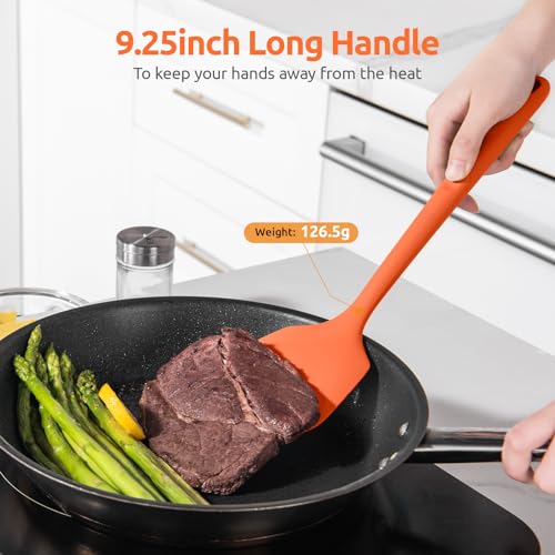 U-Taste Silicone Turner Spatula Set of 2, 13.6" Long/3.7" Wide, Orange | 600ºF Heat Resistant Food Grade Silicone Cooking Utensils Set, Wide Large Solid & Slotted Turner Pancake Egg Flipper - color: Orange
