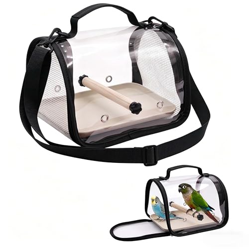 Bird Carrier Backpack with Breathable Mesh Windows, Portable Parrot Travel Cage with Perch and Removable Tray, Hands Free Small Bird Carrier Bag for Vet Visits, Hiking, Travel and Outdoor Use - color: Black